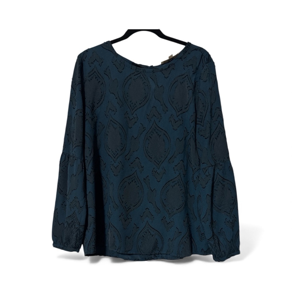 LOFT Dark Teal Patterned Blouse